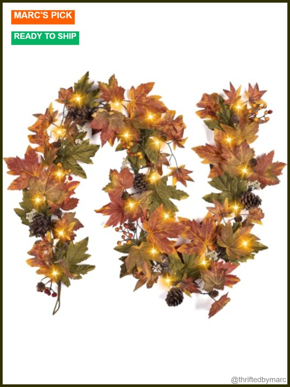 9 Ft Fall Maple Leaf Garland with 30 Warm Lights Timer Silk Decor